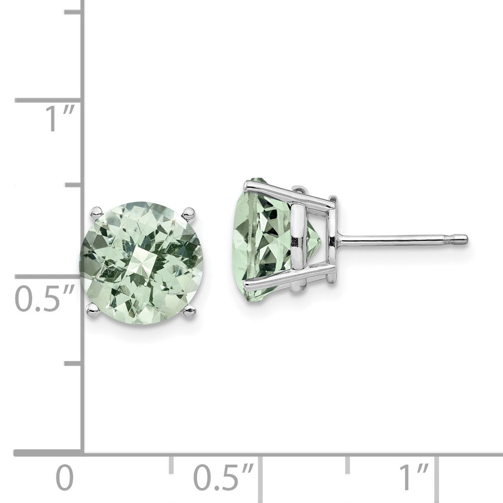 14k White Gold 9mm Round Checker-Cut Green Quartz Earrings