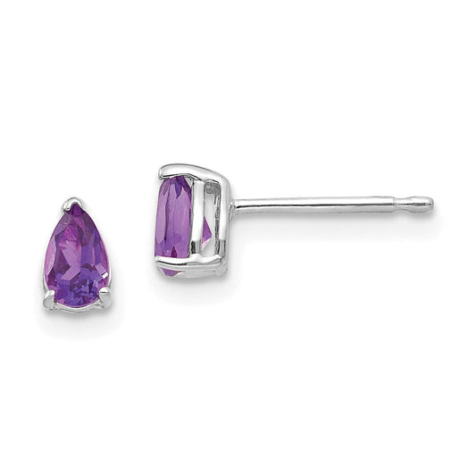 14k White Gold 5x3mm Pear Amethyst Earrings