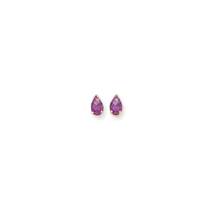 14k Yellow Gold 7x5mm Pear Amethyst Checker Earrings