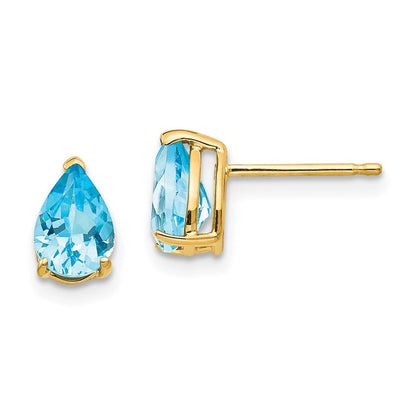 14k Yellow Gold 7x5mm Pear Blue Topaz Earrings