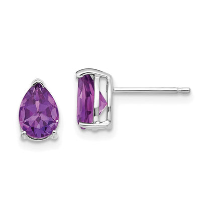 14k White Gold 7x5mm Pear Amethyst Earrings