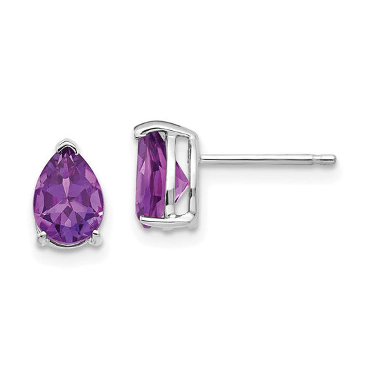 14k White Gold 7x5mm Pear Amethyst Earrings