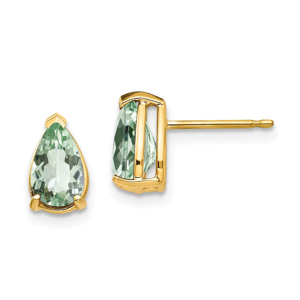14k Yellow Gold 8x5 Pear Green Quartz Earrings