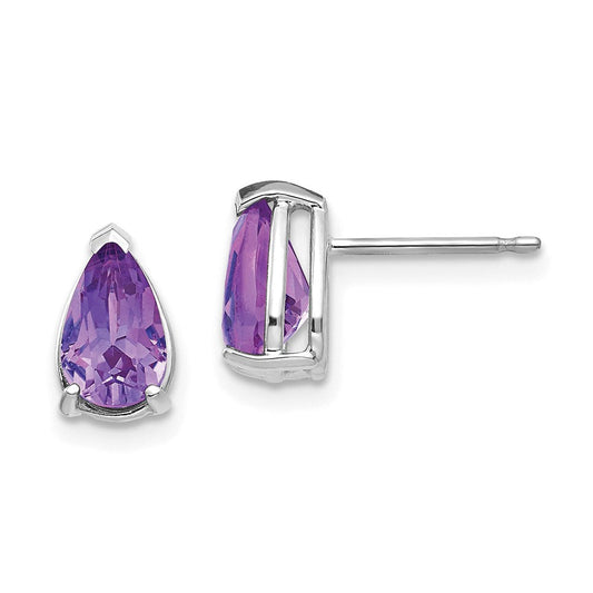 14k White Gold 8x5mm Pear Amethyst Earrings