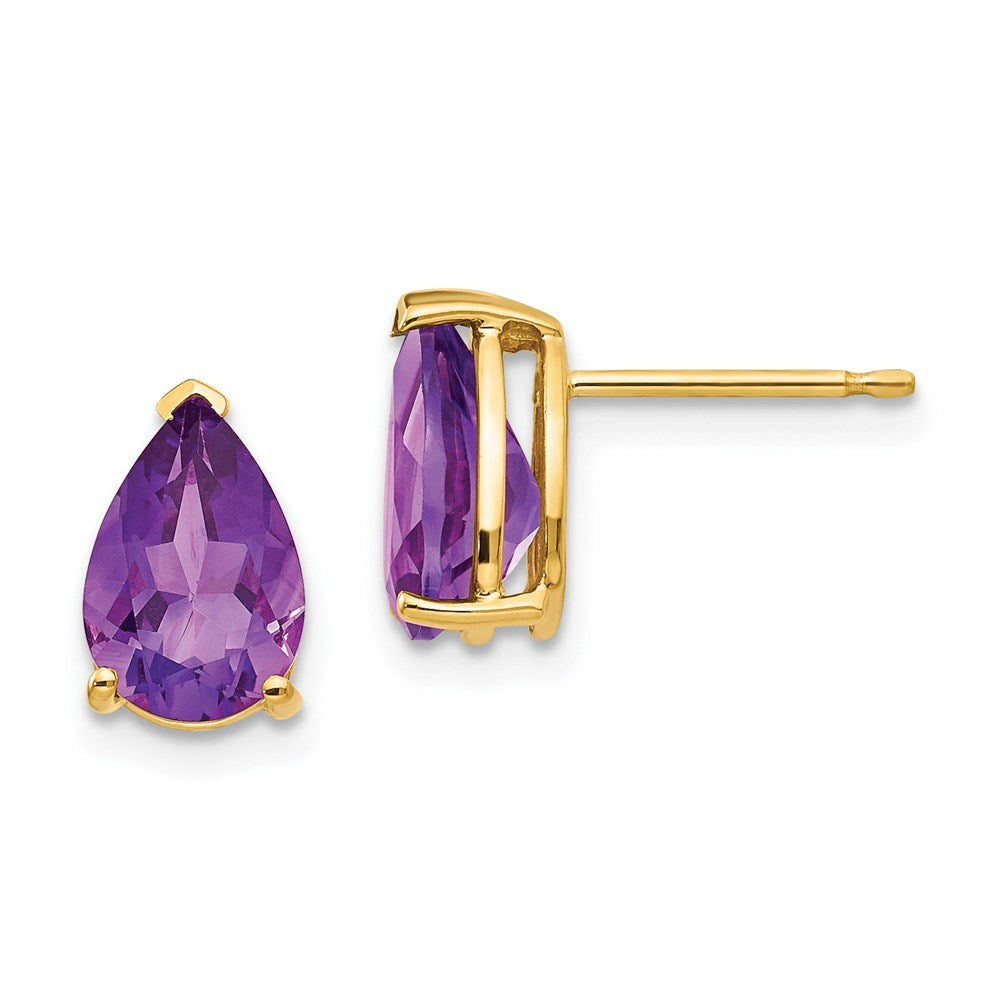 14k Yellow Gold 9x6mm Pear Amethyst Earrings