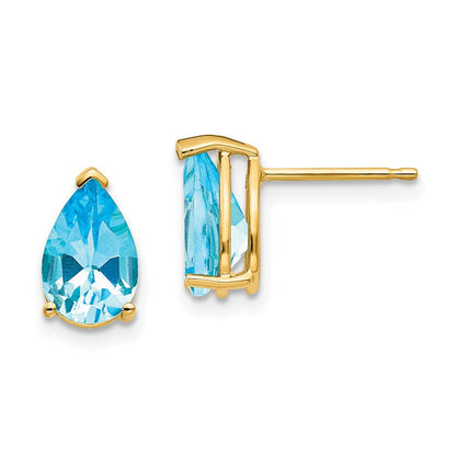 14k Yellow Gold 9x6mm Pear Blue Topaz Earrings