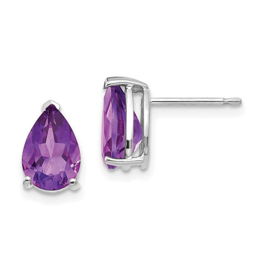 14k Yellow Gold Amethyst Pear Stud Earrings