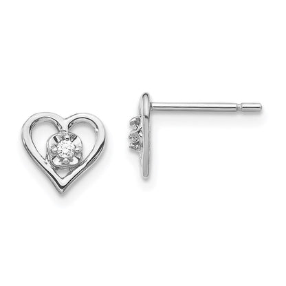 14k White Gold A Real Diamond heart Earrings