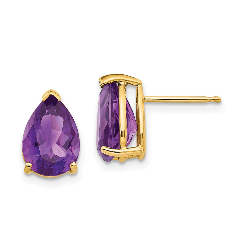14k Yellow Gold 10x7mm Pear Amethyst Earrings