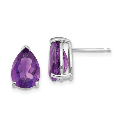 14k White Gold Amethyst Pear Stud Earrings
