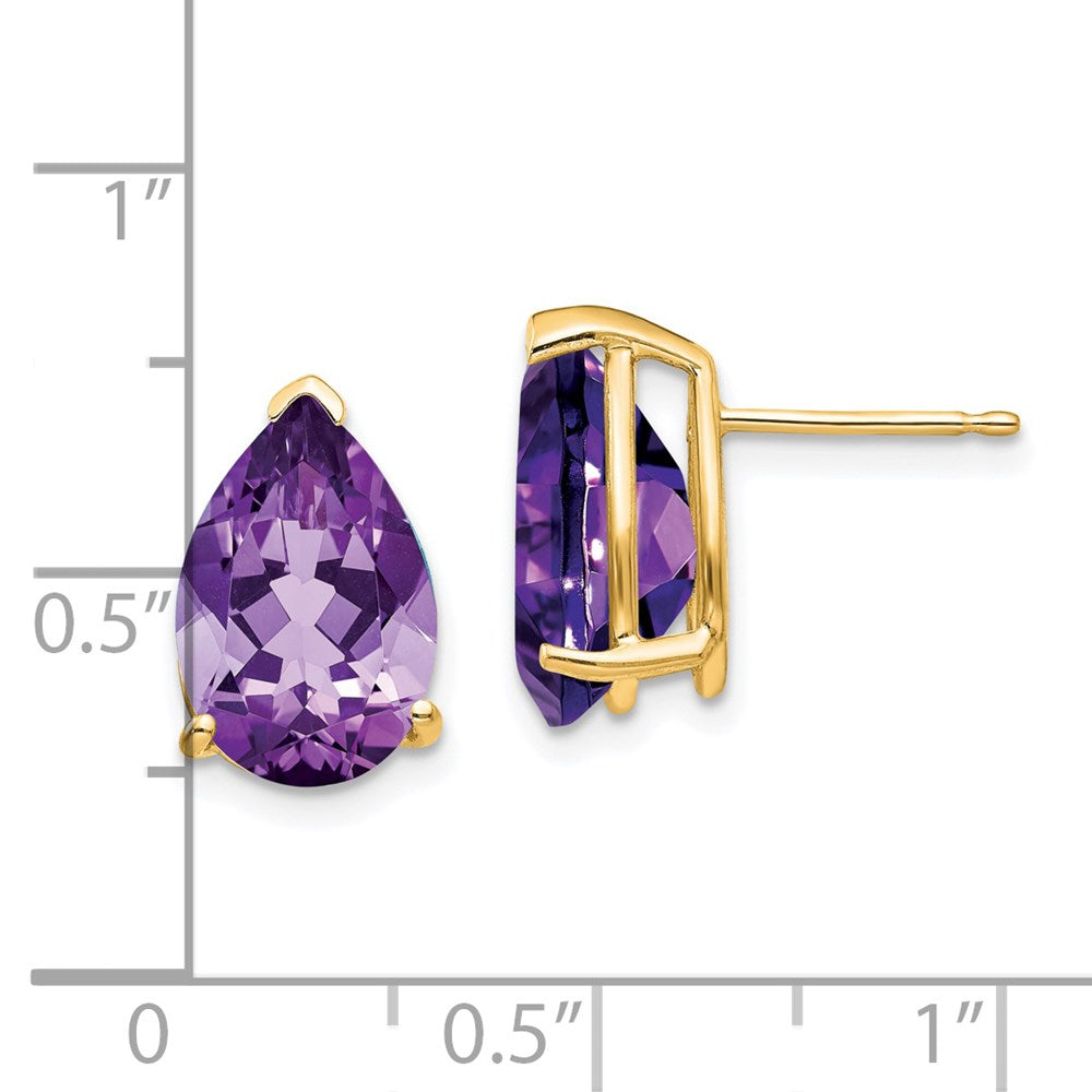 14k Yellow Gold Amethyst Pear Stud Earrings