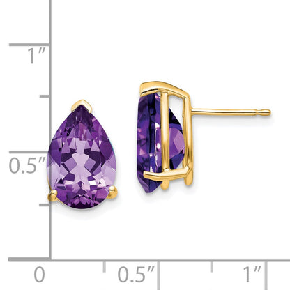 14k Yellow Gold Amethyst Pear Stud Earrings