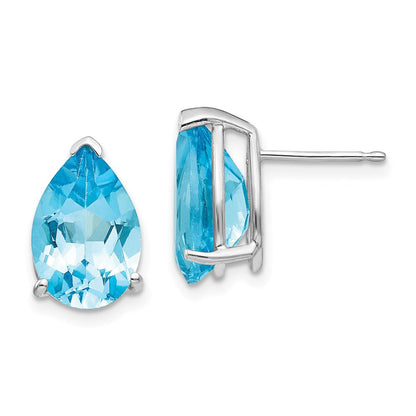 14k White Gold 12x8mm Pear Blue Topaz Earrings