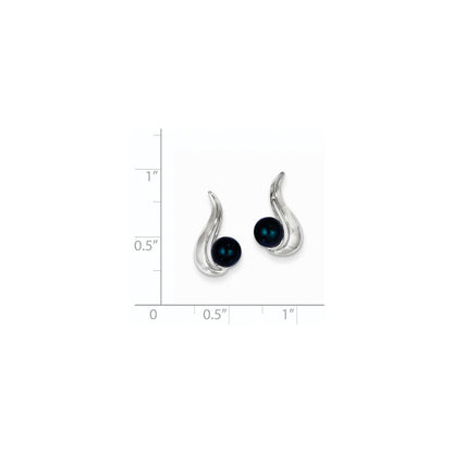 14k White Gold 5.5mm Black FW Cultured Pearl Earrings