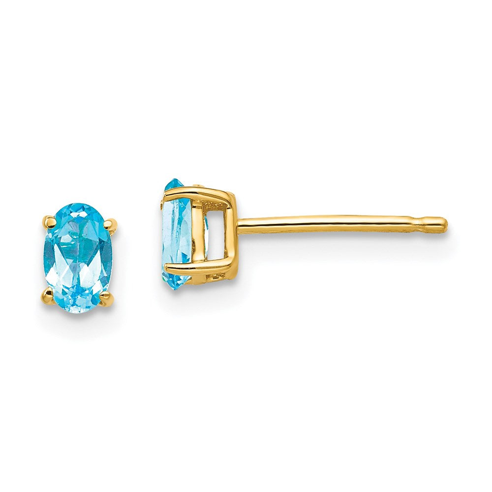 14k Yellow Gold 5x3mm Oval Blue Topaz Earrings