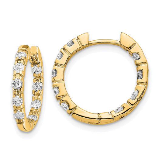 14k Yellow Gold AAA Real Diamond Hinged Hoop Earrings