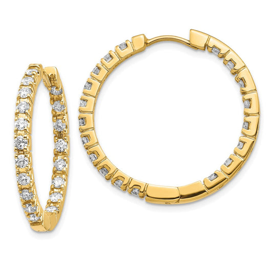 14k Yellow Gold AAA Real Diamond Hinged Hoop Earrings