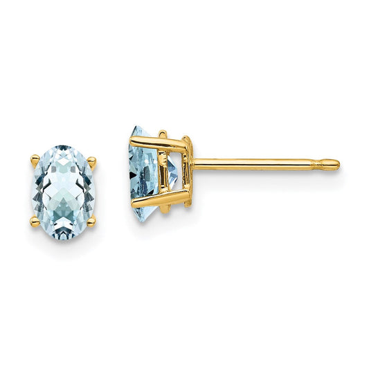 14k Yellow Gold Aquamarine Post Earrings