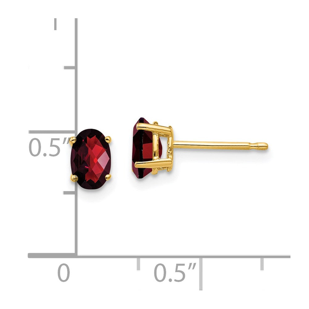 14k Yellow Gold 6x4mm Oval Garnet Checker Earrings