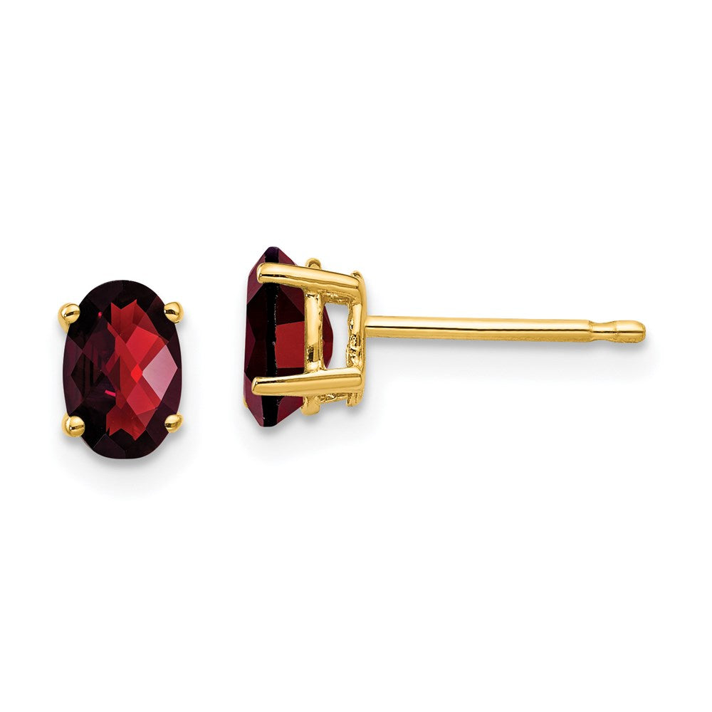 14k Yellow Gold 6x4mm Oval Garnet Checker Earrings