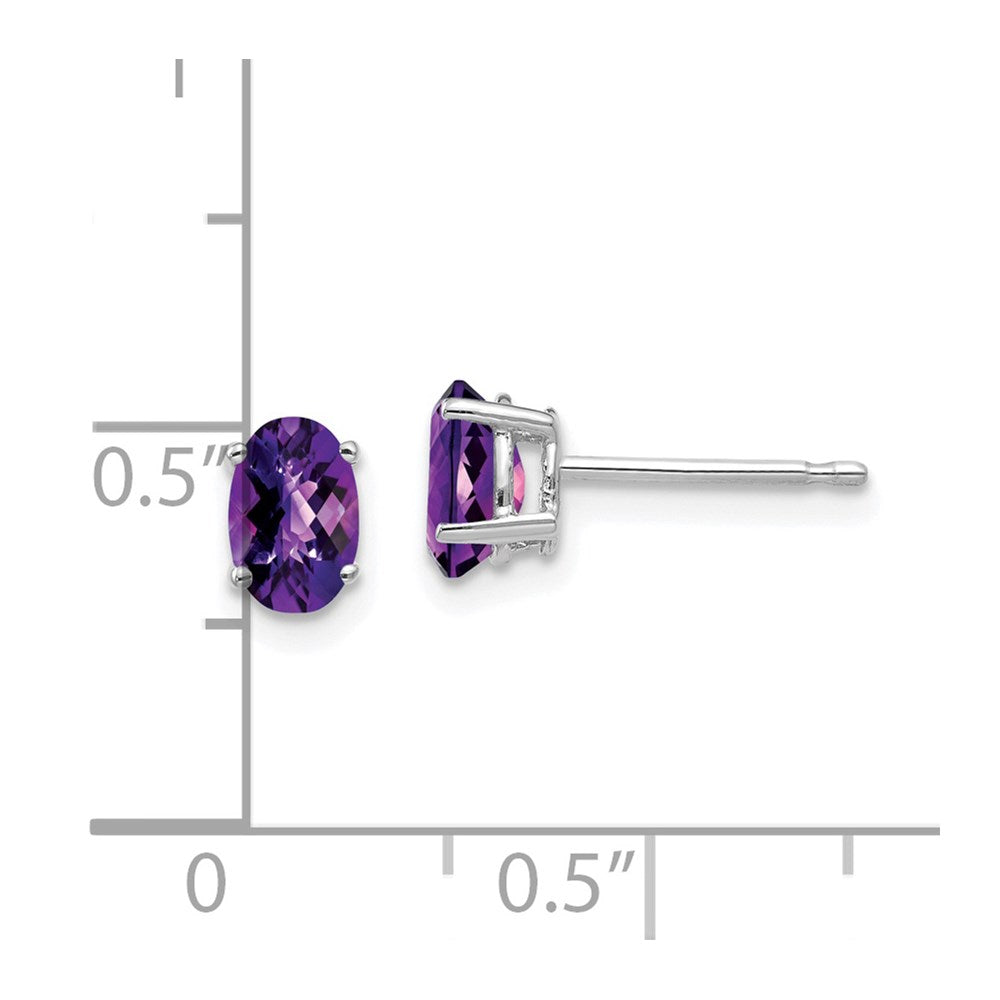 14k White Gold 6x4mm Oval Amethyst Checker Earrings