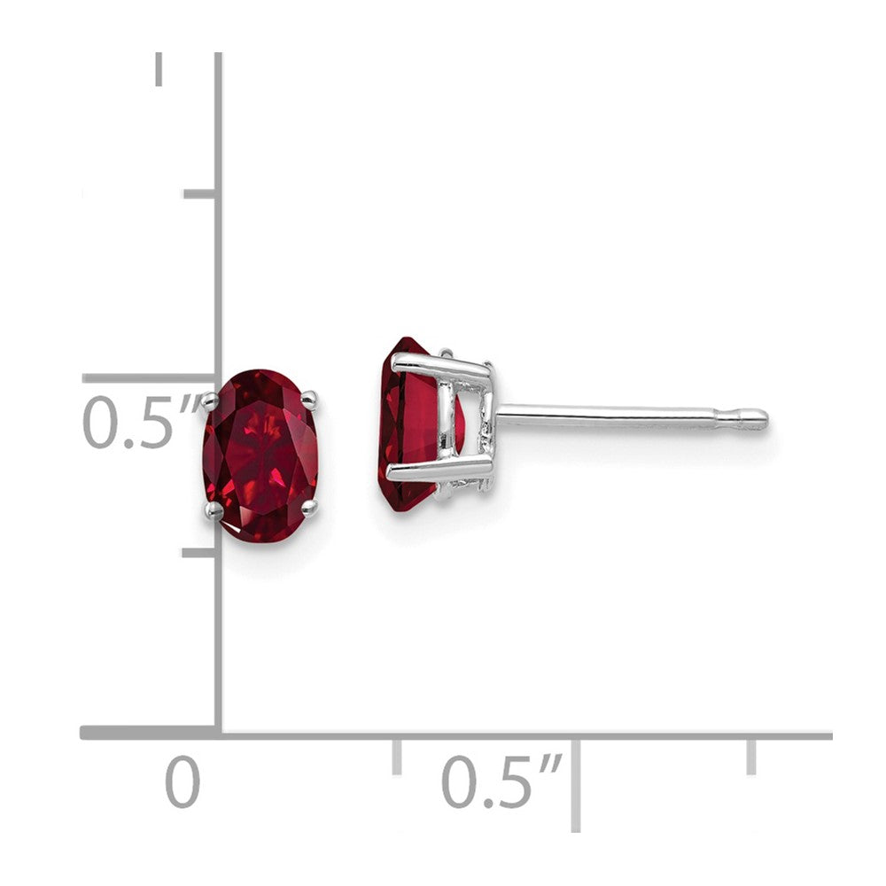 14k White Gold 6x4mm Oval Created Ruby Earrings