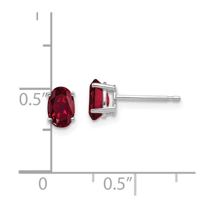 14k White Gold 6x4mm Oval Created Ruby Earrings