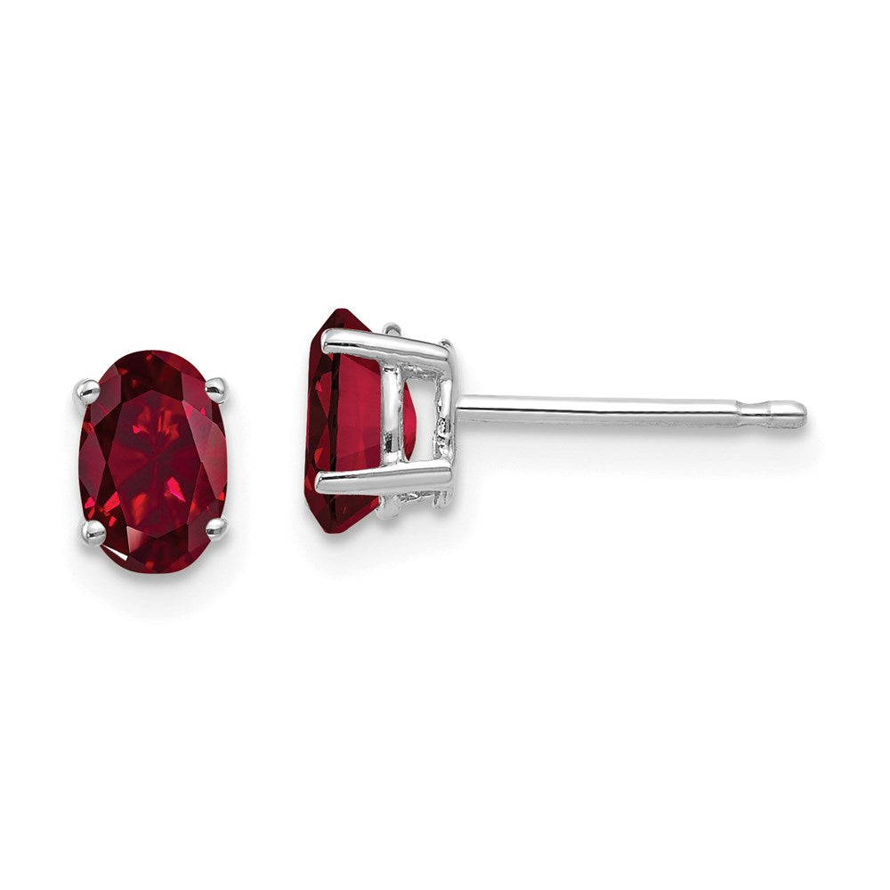 14k White Gold 6x4mm Oval Created Ruby Earrings