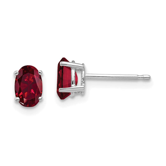 14k White Gold 6x4mm Oval Created Ruby Earrings