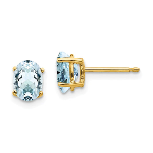 14k Yellow Gold Aquamarine Post Earrings