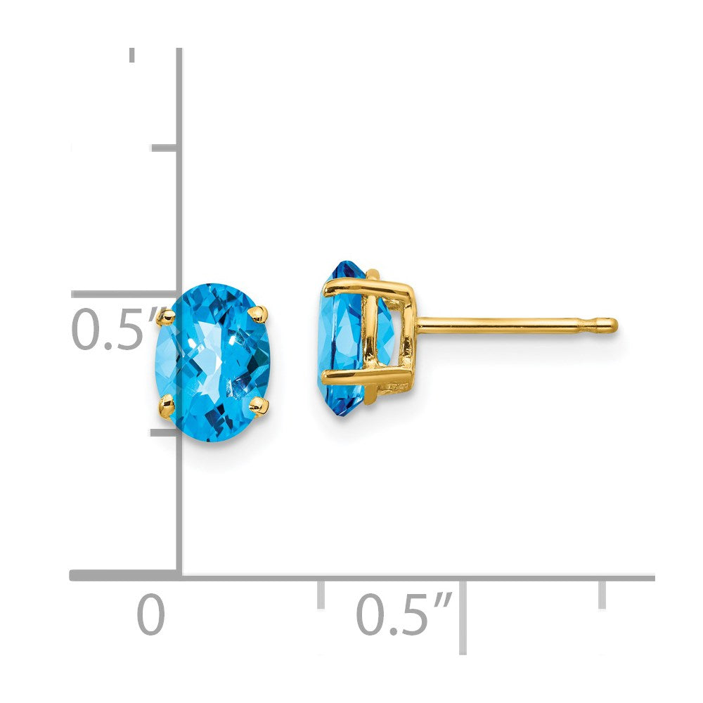 14k Yellow Gold 7x5mm Oval Blue Topaz Checker Earrings