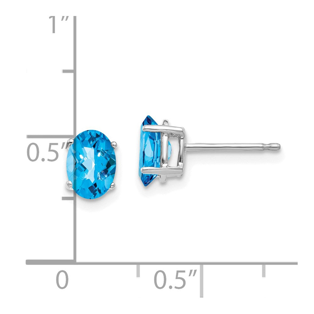 14k White Gold 7x5mm Oval Blue Topaz Checker Earrings