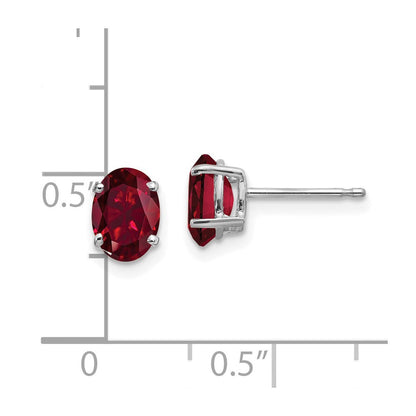 14k White Gold 7x5mm Oval Created Ruby Earrings