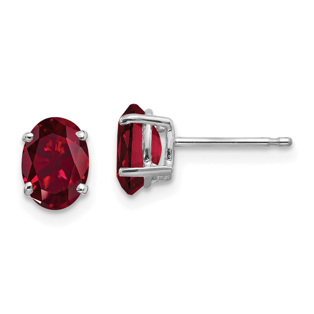14k White Gold 7x5mm Oval Created Ruby Earrings