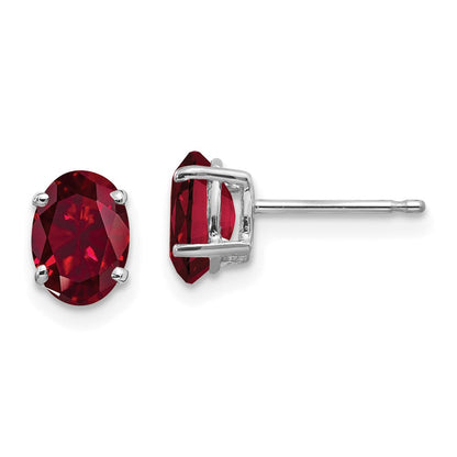 14k White Gold 7x5mm Oval Created Ruby Earrings