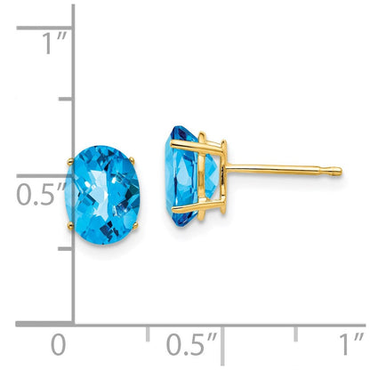 14k Yellow Gold 8x6mm Oval Blue Topaz Checker Earrings