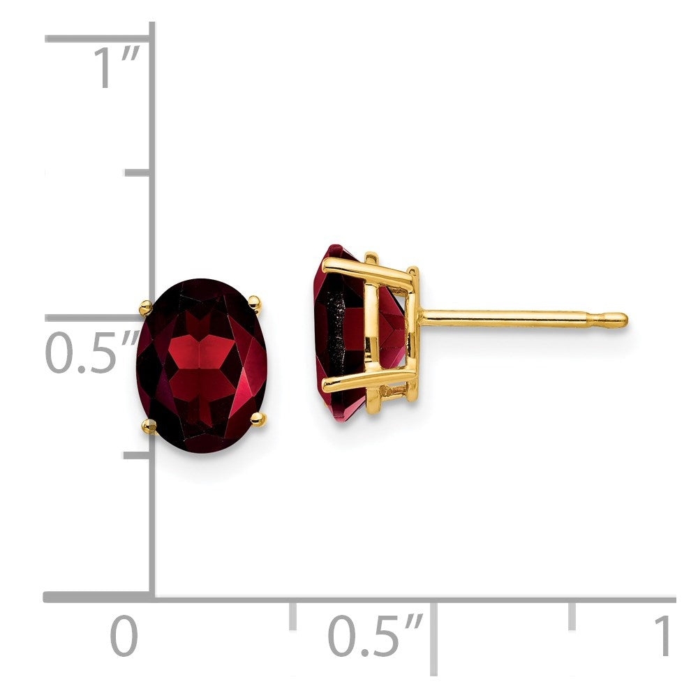 14k Yellow Gold 8x6mm Oval Garnet Earrings