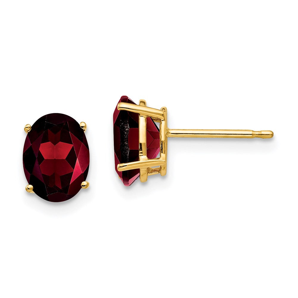 14k Yellow Gold 8x6mm Oval Garnet Earrings