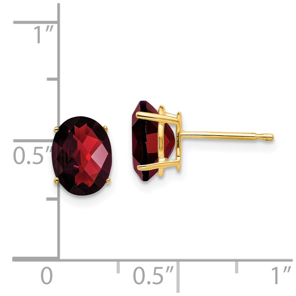 14k Yellow Gold 8x6mm Oval Garnet Checker Earrings