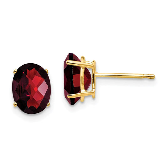 14k Yellow Gold 8x6mm Oval Garnet Checker Earrings