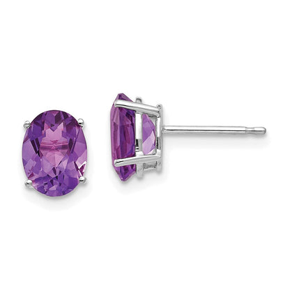 14k White Gold 8x6mm Oval Amethyst Earrings