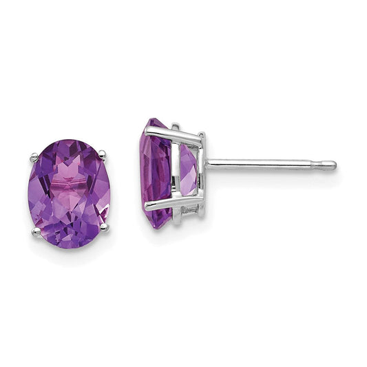 14k White Gold 8x6mm Oval Amethyst Earrings