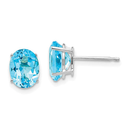14k White Gold 8x6mm Oval Blue Topaz Earrings
