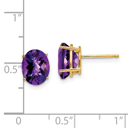 14k Yellow Gold 9x7mm Oval Amethyst Checker Earrings