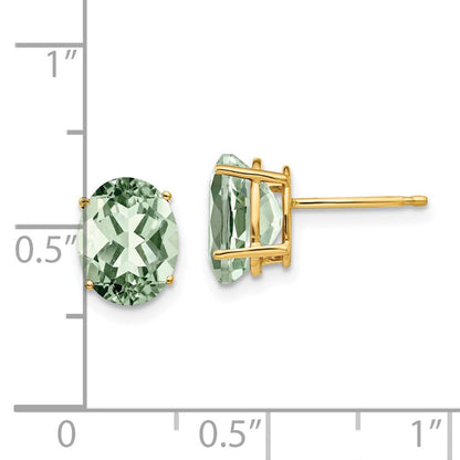 14k Yellow Gold 9x7 Oval Green Quartz Earrings