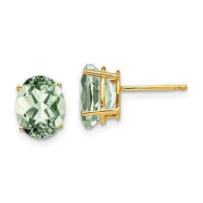 14k Yellow Gold 9x7 Oval Green Quartz Earrings