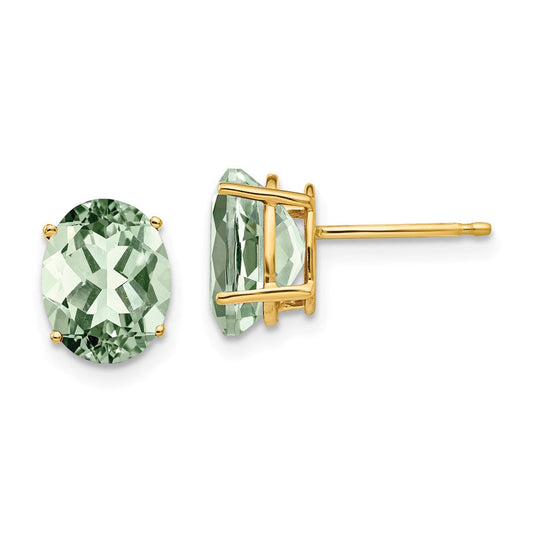 14k Yellow Gold 9x7 Oval Green Quartz Earrings