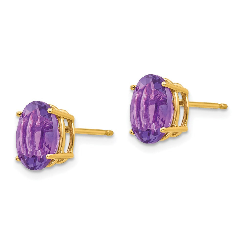 14k Yellow Gold 9x7mm Oval Amethyst Earrings