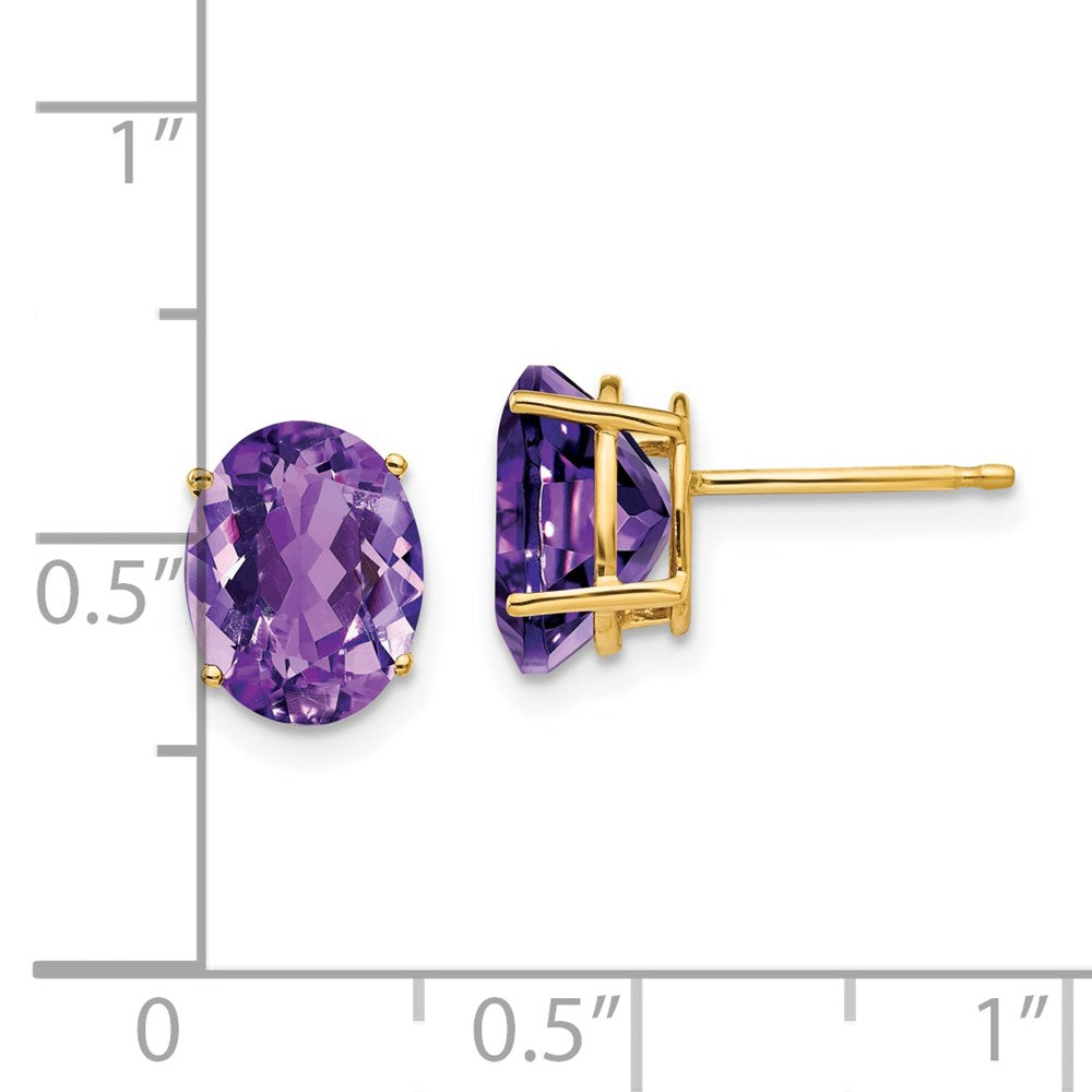 14k Yellow Gold 9x7mm Oval Amethyst Earrings