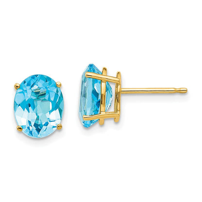 14k Yellow Gold 9x7mm Oval Blue Topaz Earrings